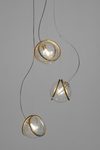 Pug suspension triple boules en verre transparent et laiton brut. Terzani. 