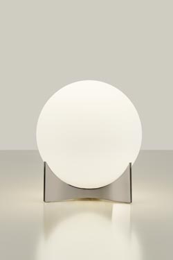 Oscar white glass globe table lamp with brushed nickel base. Terzani. 