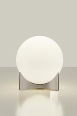 Oscar white glass globe table lamp with brushed nickel base. Terzani. 
