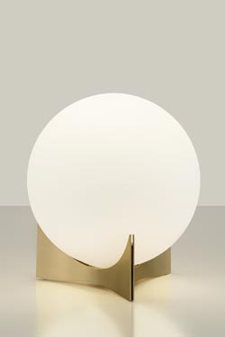 Oscar table lamp with white glass globe and satin brass base. Terzani. 
