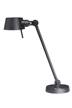 Desk lamp, black with orientable shade, two arms and vice clamp Bolt. Tonone. 