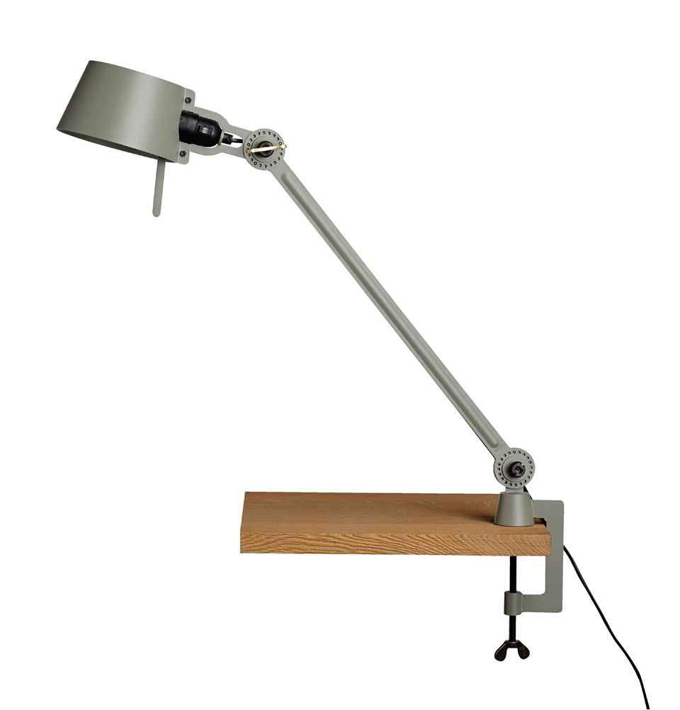 Large Bolt Desk lamp with one arm only, and a vice clamp. Moss green.. Tonone. 