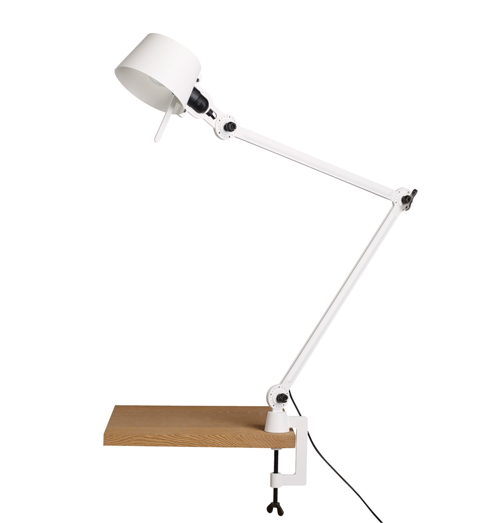 Lampe de bureau blanche avec deux bras articulés en métal blanc pur Bolt  Desk, TONONE, Luminaires design industriel