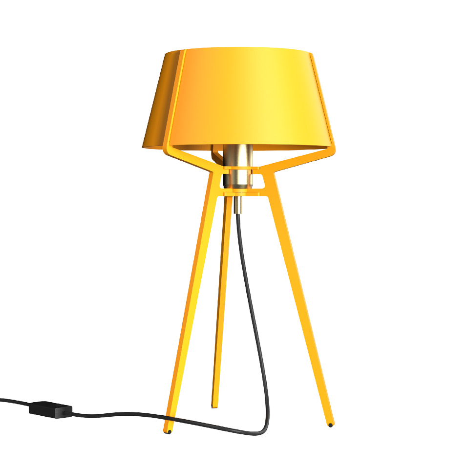 Lampe de table trépied jaune Bella. Tonone.  Lampe de table trépied jaune Bella. Tonone.