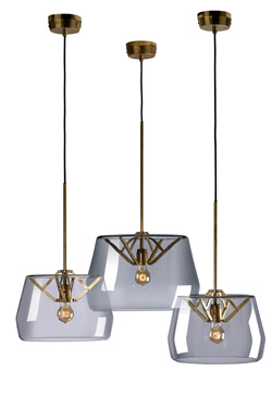 Small Atlas pendant lamp, with smocked glass shade. Tonone. 