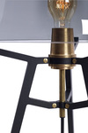 Ella table lamp, with lightly smoked glass shade on black tripod. Tonone. 