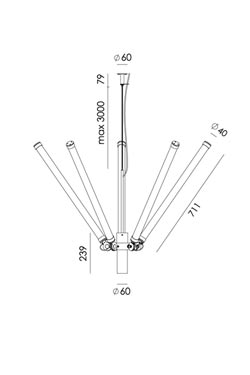 Mr Tube black minimalist pendant lamp 5 LED tubes. Tonone. 