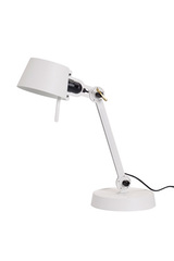 Petite lampe de bureau blanche Bolt Desk esprit atelier en acier grainé sur socle acier. Tonone. 