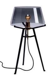 Ella table lamp, with lightly smoked glass shade on black tripod. Tonone. 