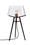 Ella table lamp, with transparent glass shade on black tripod. Tonone. 