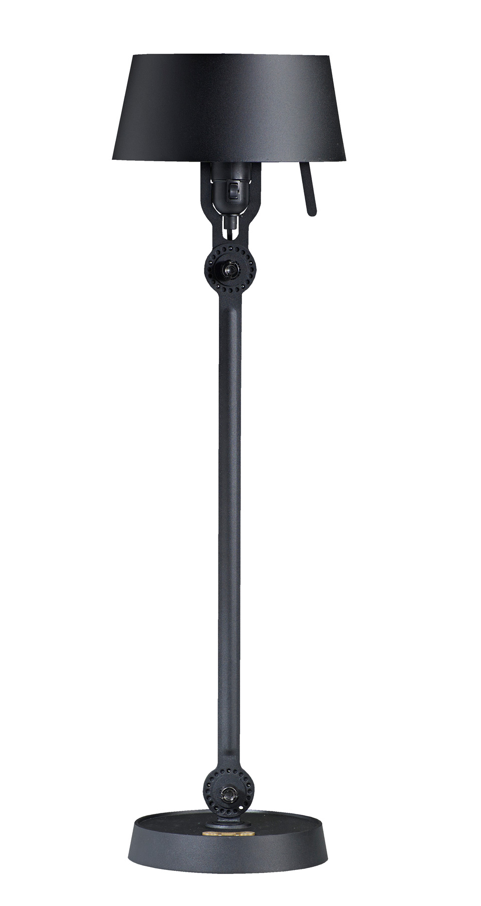Large vertical Bolt table lamp, in black steel, on a heavy steel base. Tonone. 