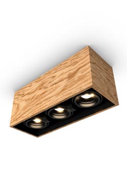 Mini spot 3 lights in oak 32x12cm. Trilum. 