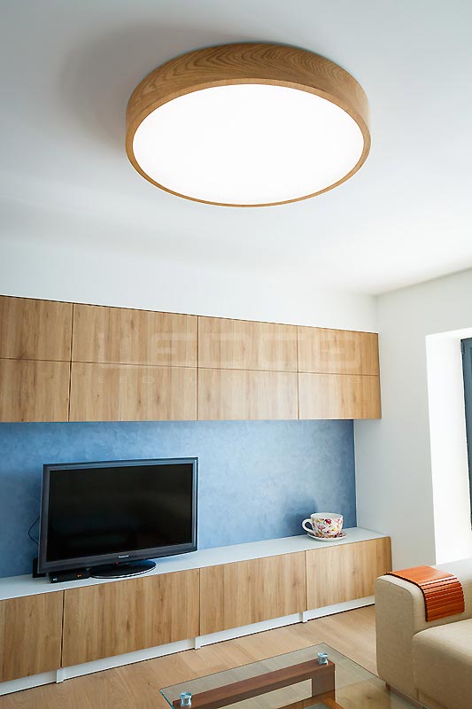 Woodled Round Ceiling Lamp In Oak, Round Ceiling Lights For Living Room