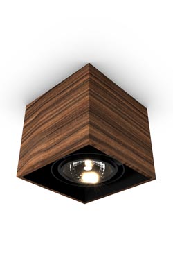 Mini spot 1 light rosewood cube 11x11cm. Trilum. 