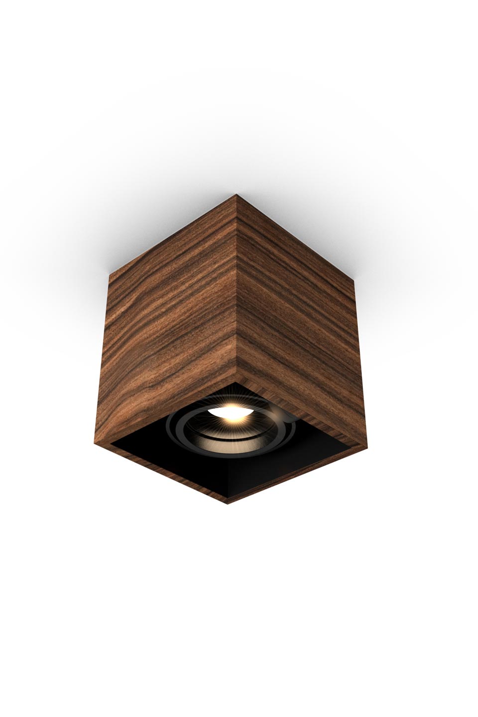 Mini spot 1 lumière cube en bois de rose 11x11cm. Trilum. 