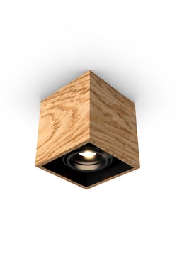 Mini spot 1 lumière cube en chêne 11x11cm. Trilum. 