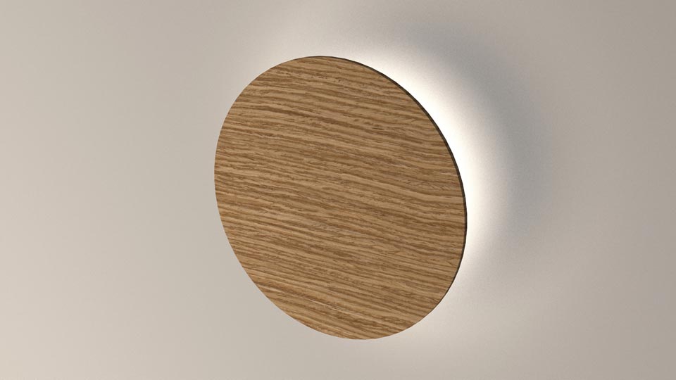 Roondy Round Wall Lamp In Oak Wood 28cm, Wooden Wall Sconce