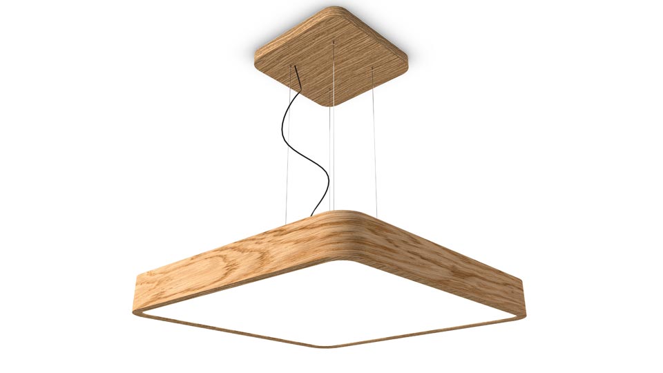 WoodLED suspension carrée en chêne 90cm. Trilum. 