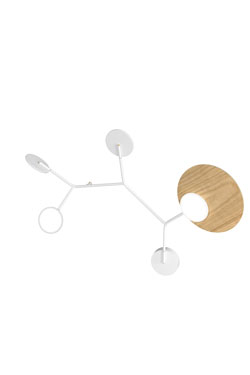 Ballon Wall5 integrated LED wall light in white and oak. TUNTO. 