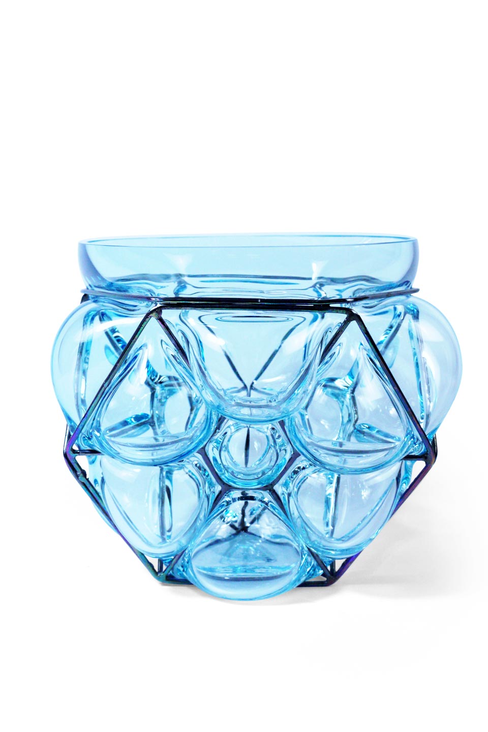 Large Flower Vase In Blue Ice Blown Glass Vanessa Mitrani
