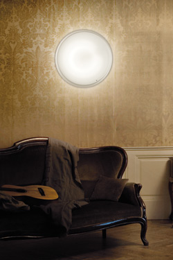 Pod ceiling lamp or wall light Murano glass disc clear and frosted white 43cm. Vistosi. 