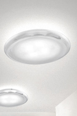 Pod ceiling lamp or wall light Murano glass disc clear and frosted white 43cm. Vistosi. 