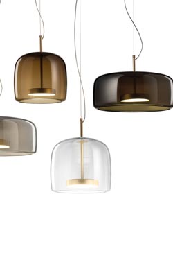 Jube small pendant in clear glass and satined metal. Vistosi. 