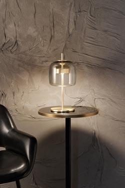 Jube small smoked glass table lamp and LED lighting. Vistosi. 