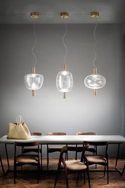 Reflex pendant glass and satin gold, LED lighting. Vistosi. 