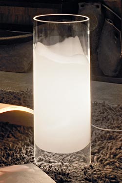 Lampe de table en verre de Murano transparente et blanche en cylindre Collection Lio. Vistosi. 