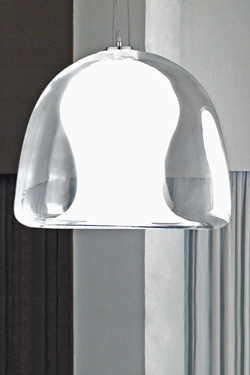 Clear Murano glass pendant Naranza, satined white blown glass interior- small model. Vistosi. 