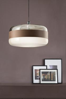 Futura large pendant in smocked glass and brown metal. Vistosi. 