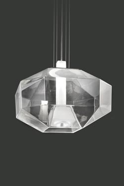 Geometrical pendant in clear glass Stone. Vistosi. 