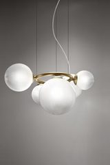 Puppet suspension 5 glass and gold spheres. Vistosi. Puppet suspension 5 glass and gold spheres. Vistosi.