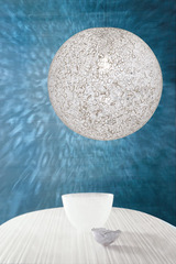 Sphere pendant in blown white glass murrine Rina 35. Vistosi. 