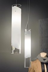 Suspension cylindre en verre de Murano transparente et blanche Collection Lio. Vistosi. 