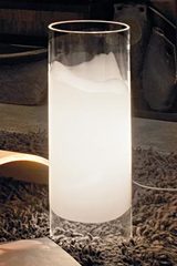 Transparent and white Murano glass table lamp in cylinder Lio Collection. Vistosi. Transparent and white Murano glass table lamp in cylinder Lio Collection. Vistosi.