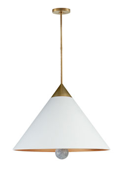 Grande suspension minimaliste blanche et dorée 76cm Cleo. Visual Comfort&Co.. 