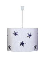 Denim suspension motif étoiles bleues sur fond rayé . Waldi Leuchten. Denim suspension motif étoiles bleues sur fond rayé . Waldi Leuchten.