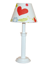 Lampe de chevet décor naïf et pied en bois laqué blanc. Waldi Leuchten. Lampe de chevet décor naïf et pied en bois laqué blanc. Waldi Leuchten.