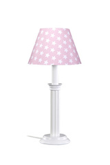 Lampe de chevet en bois laqué blanc et abat-jour Etoiles . Waldi Leuchten. Lampe de chevet en bois laqué blanc et abat-jour Etoiles . Waldi Leuchten.