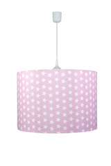 Suspension abat-jour motif étoiles blanches sur fond rose. Waldi Leuchten. Suspension abat-jour motif étoiles blanches sur fond rose. Waldi Leuchten.