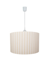 Suspension en coton à fines rayures blanches sur fond beige. Waldi Leuchten. Suspension en coton à fines rayures blanches sur fond beige. Waldi Leuchten.