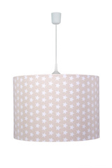 Suspension ronde motif étoiles blanches sur fond beige. Waldi Leuchten. Suspension ronde motif étoiles blanches sur fond beige. Waldi Leuchten.